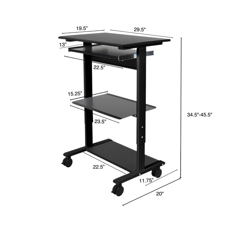 McClanan 45.5'' H x 29.5'' W Laptop Cart with Wheels, Black
