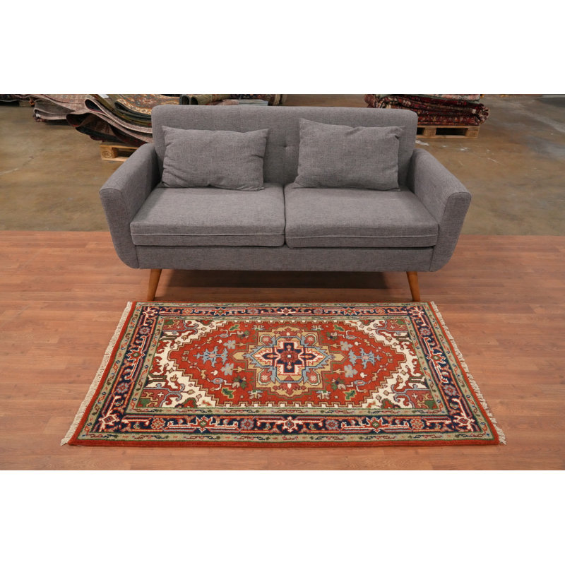 Tapis traditionnel orange en laine fait à la main 3 x 5