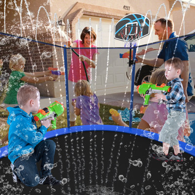 10FT Premuim Updated Trampolines with Enclosure Net Ladder Sprinkler and Basketball Trampolines for Kids and Adults ASTM Approved