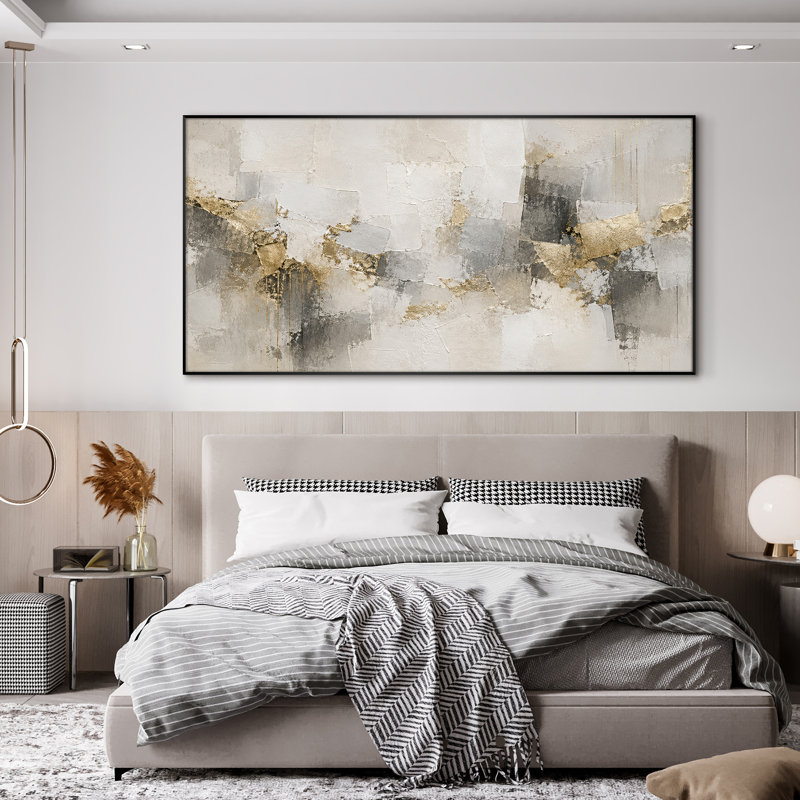 Très grand art mural imprimé sur toile - Accents dorés abstraits décoratifs de salon contemporain - «Assemblage requis du cadre (cadre non fini)»