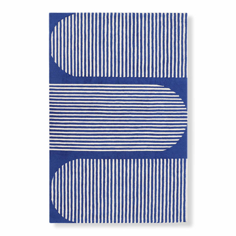 Echo Geometric Area Rug in Blue/Ivory, Runner 2'6" x 12'