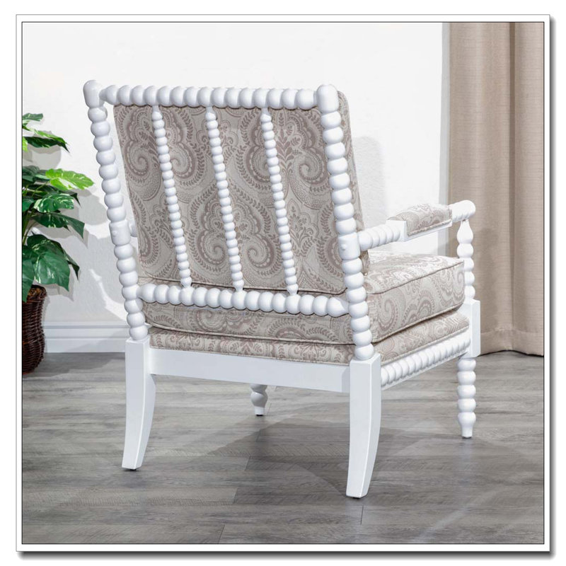 Fauteuil Spindle, finition blanche, tissu cachemire taupe