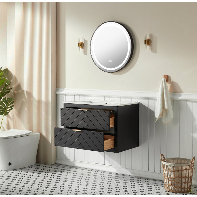 Meuble-lavabo mural simple et flottant 30 po avec lavabo en céramique