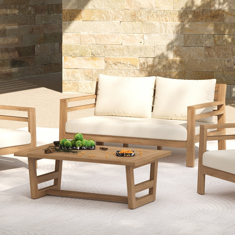 Fierro Outdoor Acacia Wood Conversation Set With Cushions
