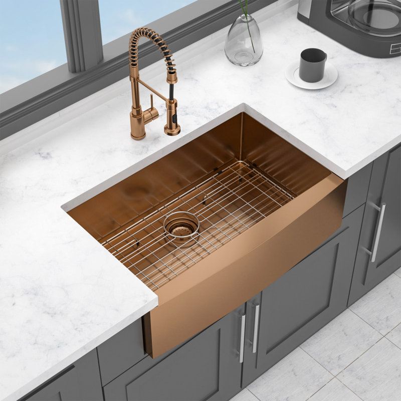 36 Inch Rose Gold Farmhouse Sink 16 Gauge Stainless Steel Apron Front Kitchen Sink