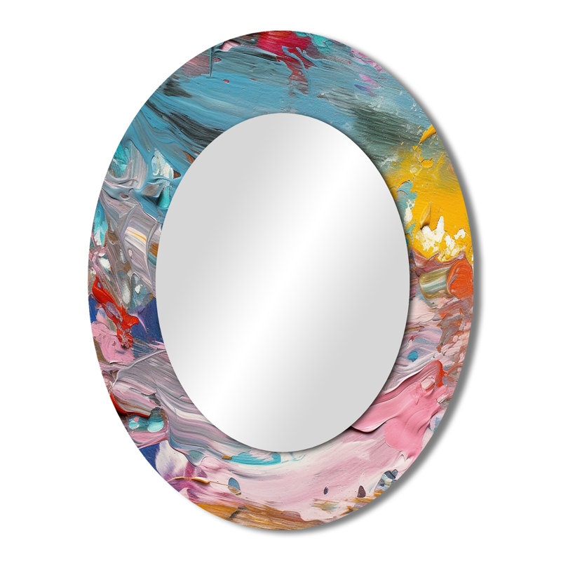 Summer Pastel Groove Abstract Expressionism I - Pink Oval Wall Mirror Decor, 43" x 33"