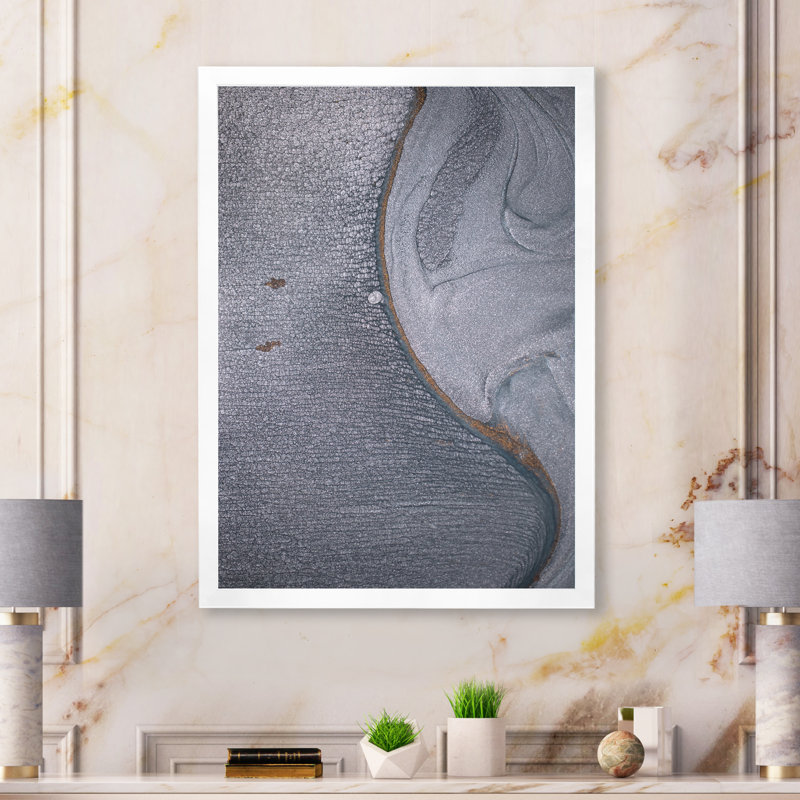 «Golden On», art liquide sur fond gris Ripples IV - art mural moderne sur toile, Cadre photo blanc