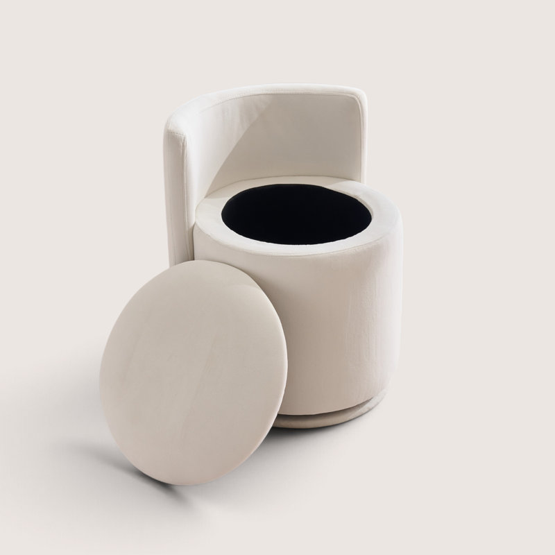 Tabouret de coiffeuse pivotant en velours avec rangement caché, Beige