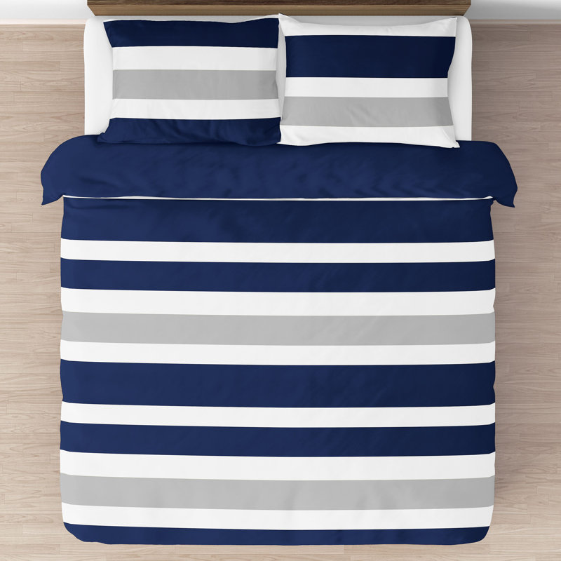 Navy and Gray Striped Full Microfiber Comforter Set