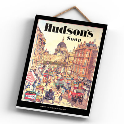 Hudson's Soap Vintage Retro Poster Design On Wooden Plaque