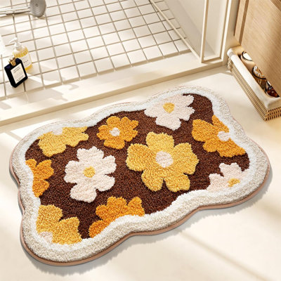 Cute Bath Mat, 32" X 20" Extra Soft Flower Bathroom Rugs, High Absorbent Flower Area Rug, Non Slip Machine Washable Bathroom Mat For Indoor Bathtub Bedroom Floor