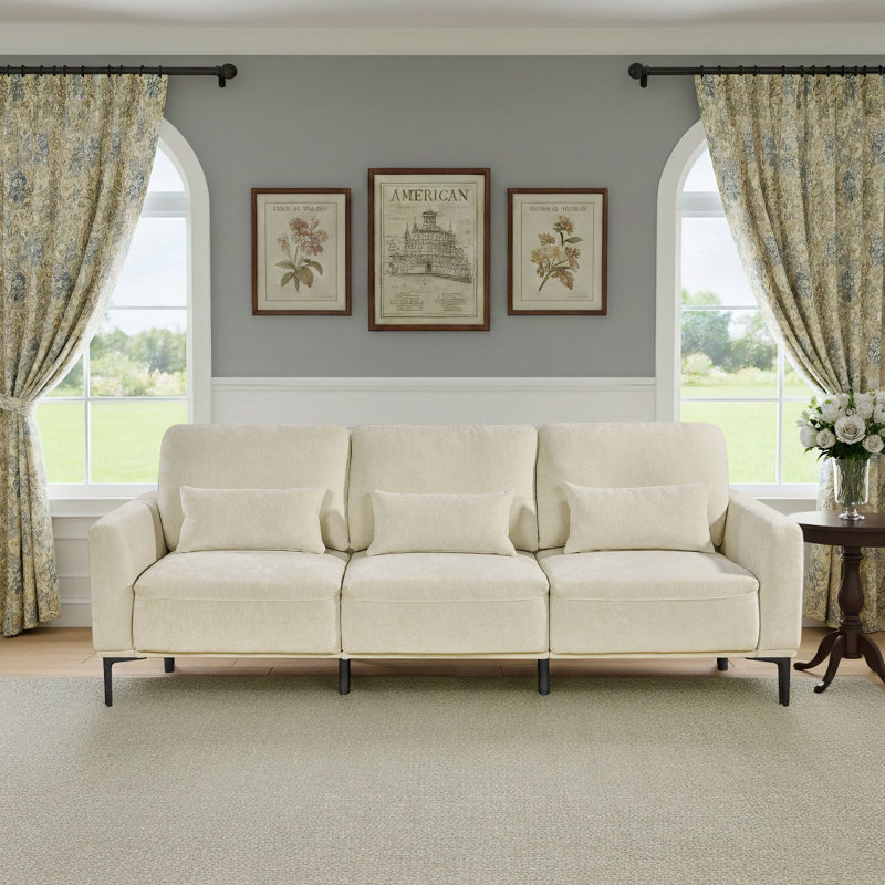 96"W Dinardi upholstered Sofa With Adjustable Backrest, Beige, 3, 96"W