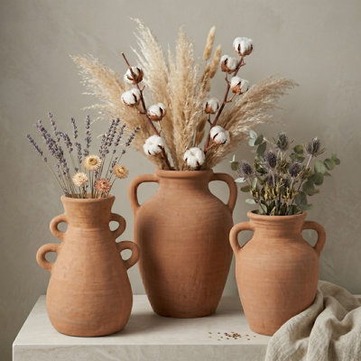Ensemble de 3 vases décoratifs décoratifs de style rustique texturé - brun
