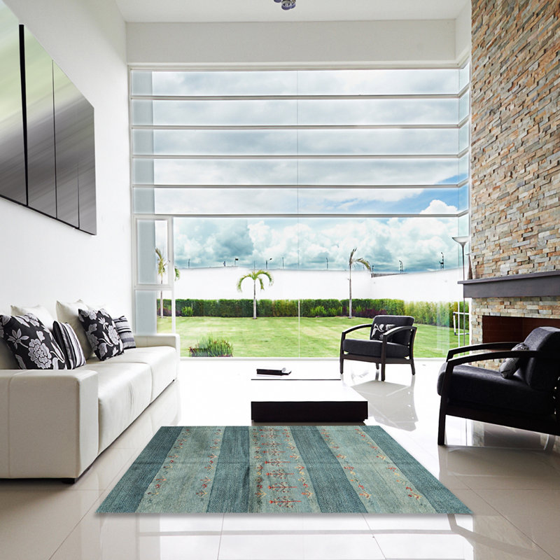 Tapis contemporain gris / bleu clair, Carré 8 pi