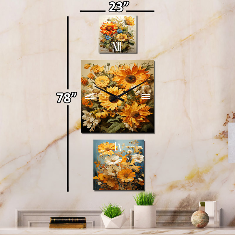 Jeison - Grande horloge murale traditionnelle tournesols