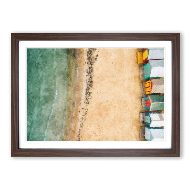 Beach Huts on Brighton Beach 1 Piece Single Picture Frame Painting on MDF, 24cm H x 33cm W x 2cm D, Walnut