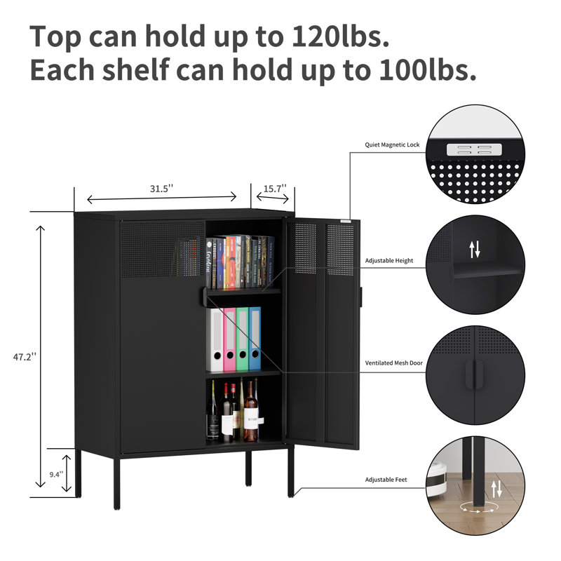 Armoire de rangement à 3 tablettes Leslly, Noir