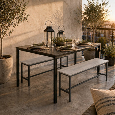 Set of 2 Industrial Dining Bench Powder Coated Steel Frame Table Seating
