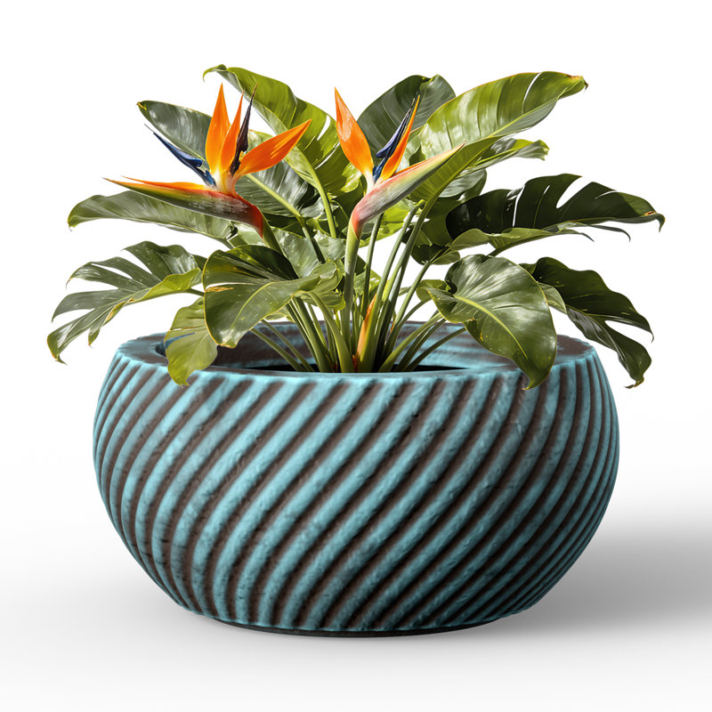 11 in. Turquoise（Upgraded Interior） Concrete Round Planter / Pot with Drainage Holes for Indoor & Outdoor, 12.2*12.2*6.1