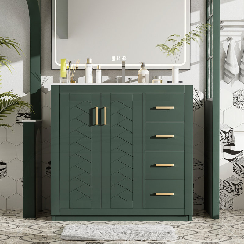 Meuble-lavabo 36 po avec lavabo en céramique, Vert