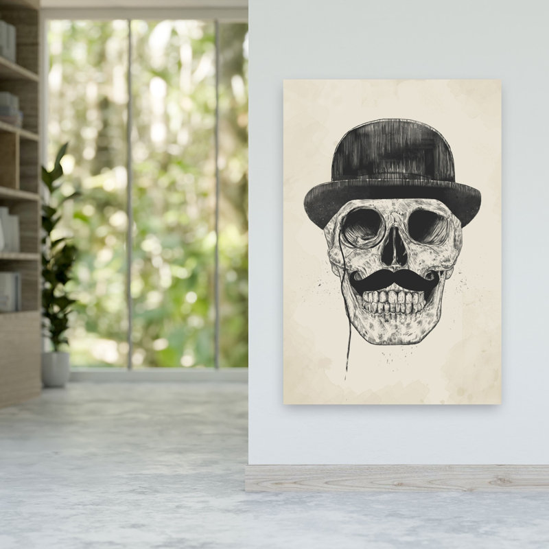 Impression d'art mural contemporain abstrait représentant un crâne d'élégant gentleman, H 60 po x l 40 po