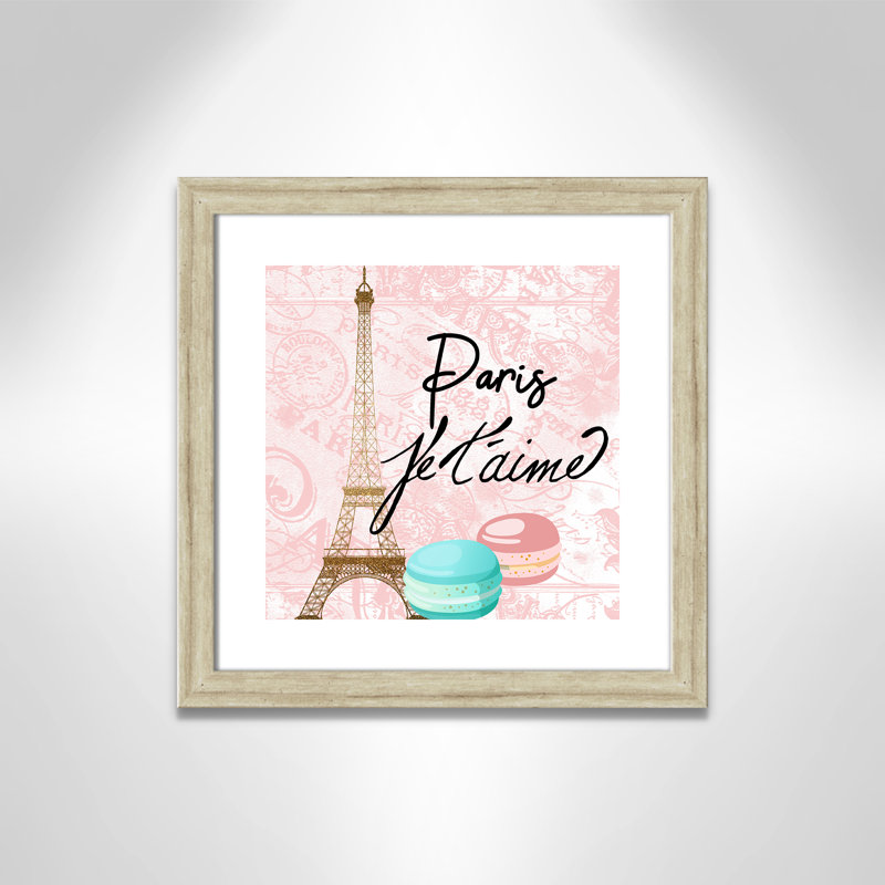 Bonjour paris 1, H 18 po x l 18 po x P 0,63 po, Beige Flat Framed