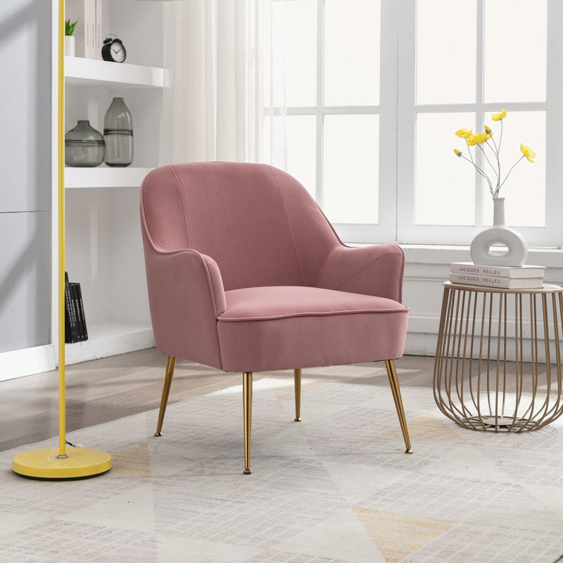 Fauteuil en velours de 26 po Alaiya, Velours rose