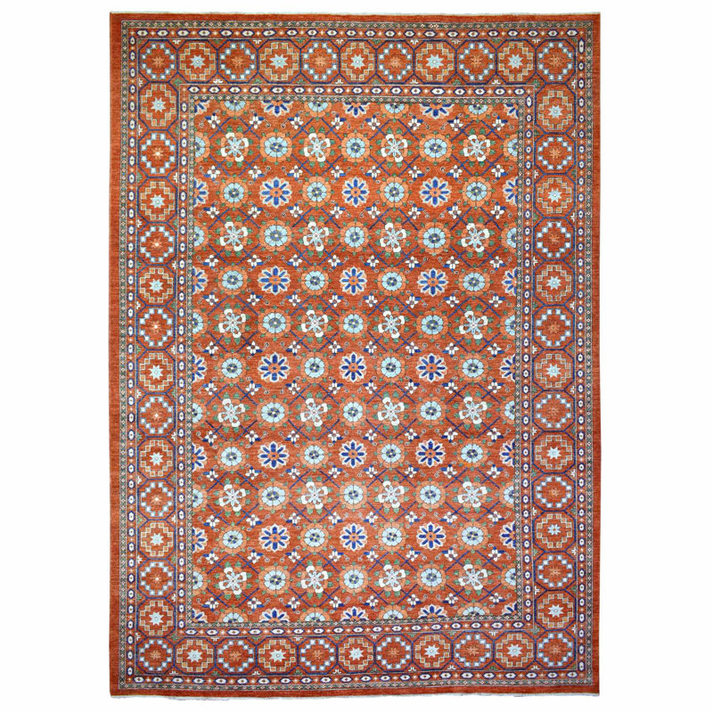 Tapis oriental noué à la main de 9 po x 9 po x 13 po x 6 po orange tissé dense en laine tissée dense, tissé dense à la main 864F68A4E2BC48B08029EE8885BE24B8