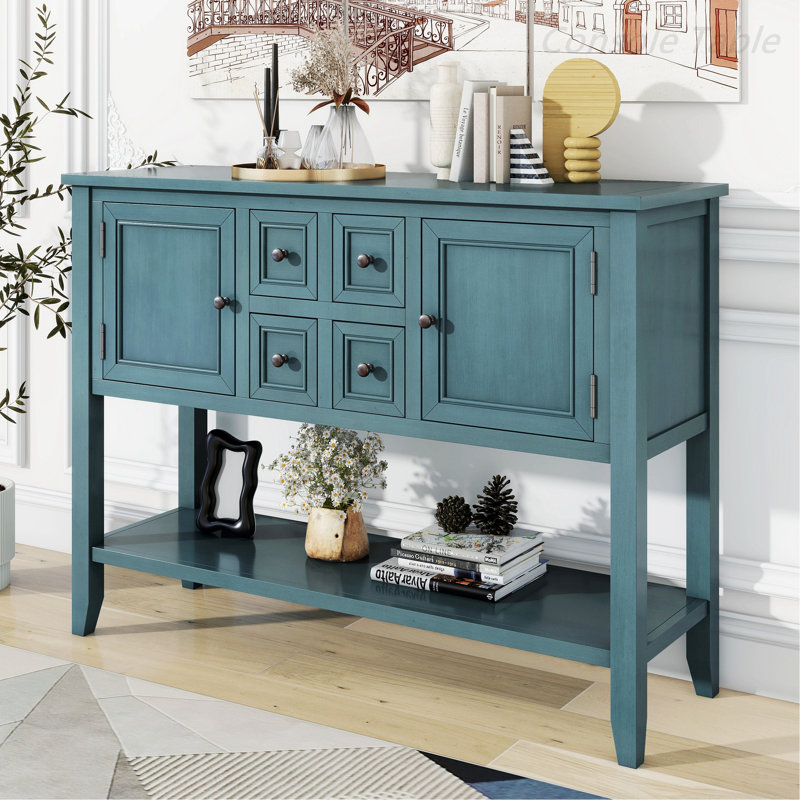 Console rétro avec quatre petits tiroirs, Bleu très foncé