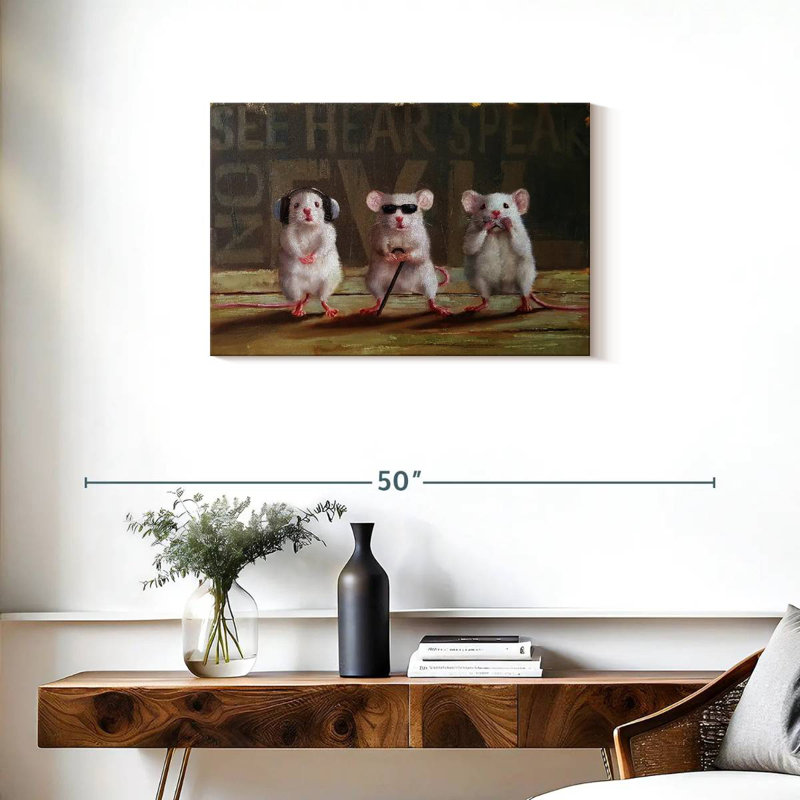 Trois souris sages, H 20 po x l 30 po