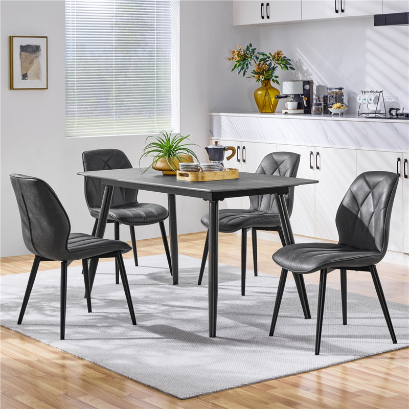 82cm H Upholstered Dining Chair Side Chair, PU Leather/Dark Grey