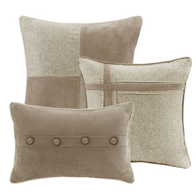7 Piece Comforter Faux Suede Tan King - Lodge Cabin Textured Quilt Size Decorative Button Design