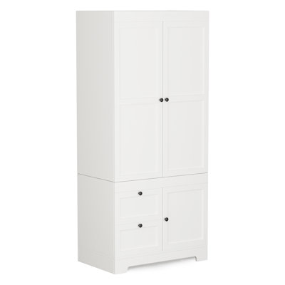 Armoire-penderie en bois 71 po, armoire modulaire 3 portes avec 2 tiroirs, tablettes et tringle pour chambre à coucher