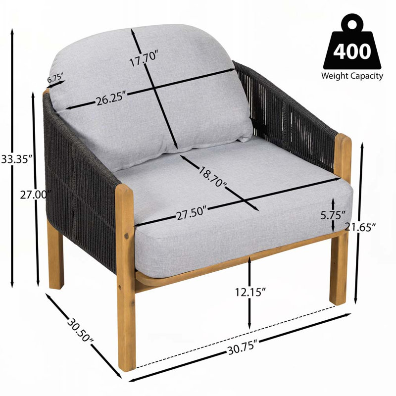 Outdoor Wood Club Chair, Gray, Black