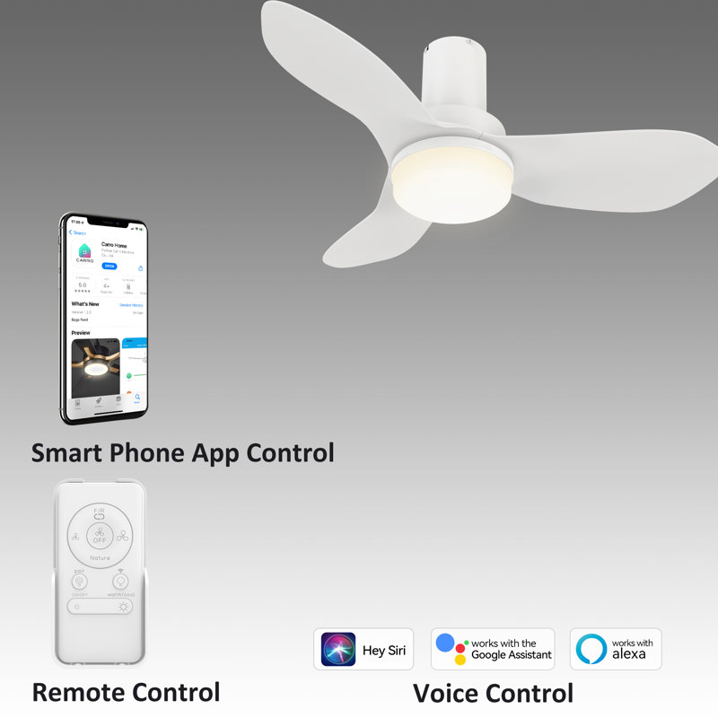 36"  Smart Flush Mount Ceiling Fan with Remote Control and LED Light Kit Included