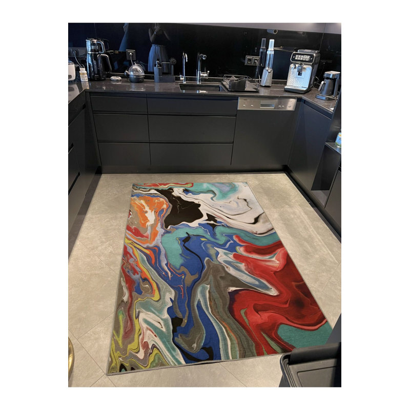 Tapis décoratif moderne à motif vague ondulé multicolore lavable à la machine