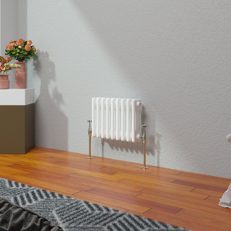 Vallie Horizontal Traditional Column Cast Iron Style Designer Radiator, White, 30cm H x 42.5cm W