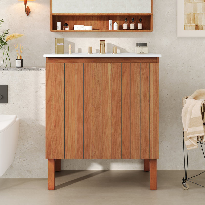 Meuble-lavabo moderne 30 po, lavabo en céramique, 45 degrés, attrait minimaliste rétro, meuble-lavabo naturel avec lavabo, conception à 45 degrés, optimisation de l'espace pour les meubles