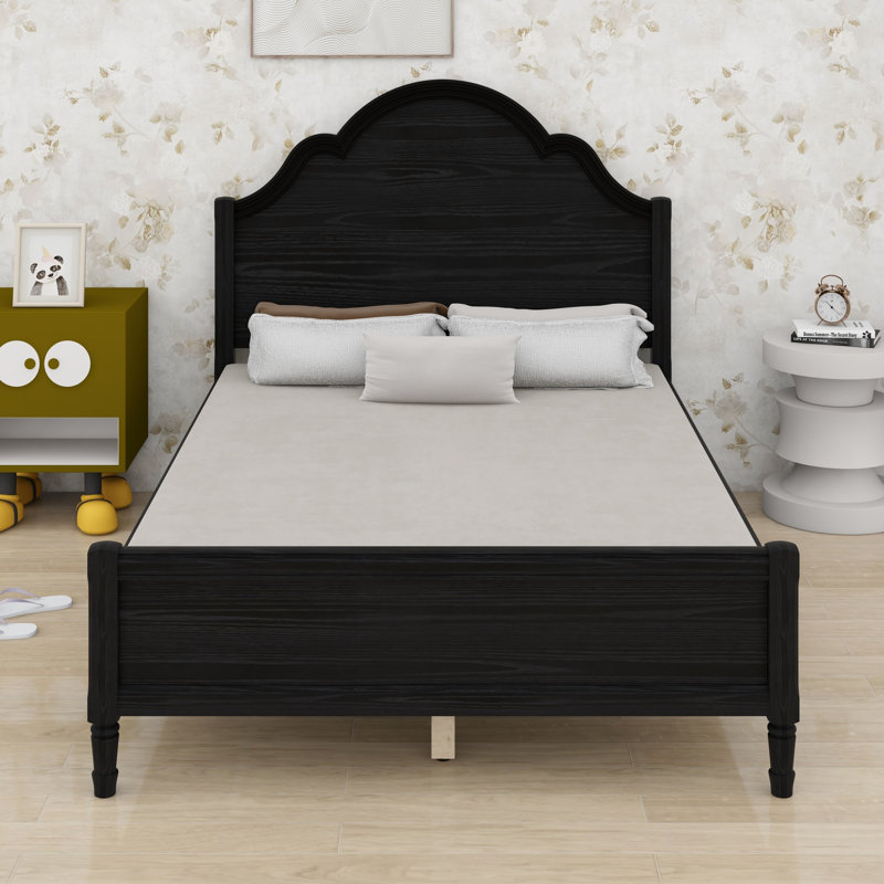 Lit plateforme classique en bois avec tête et pied de lit, Black, Full / Double