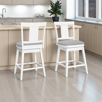 Tabouret de bar à quatre pieds Fernand en blanc / gris (ensemble de 2), H 39,04 po x P 20,13 po x l 19,3 po