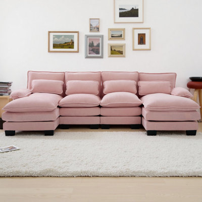 Canapé modulaire en chenille de 110 po en forme de U avec méridienne double et canapé-lit 4 places pour salon et appartements