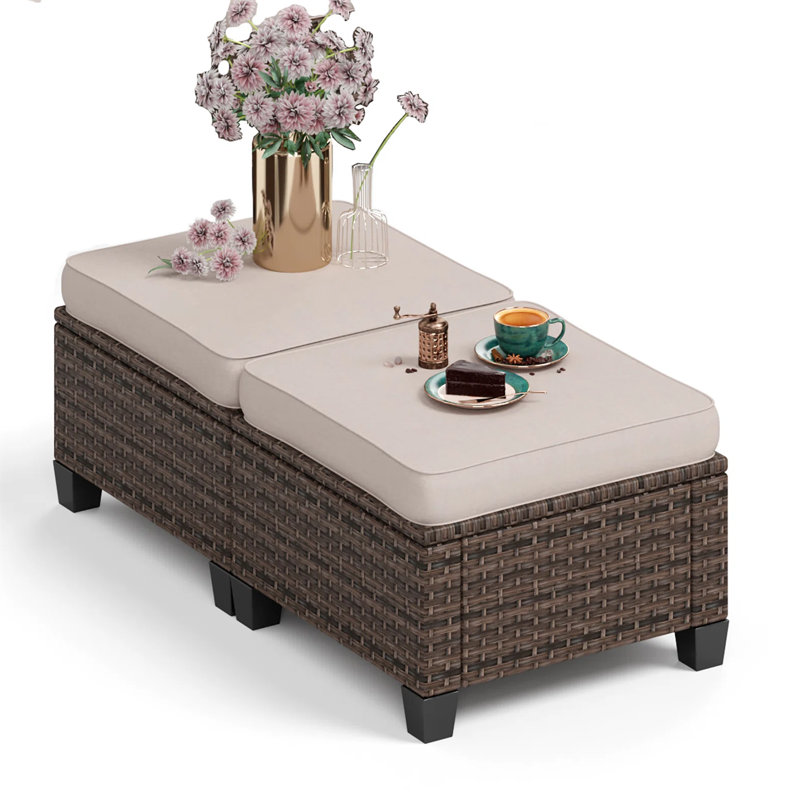 Upholstered Outdoor Ottoman, Beige