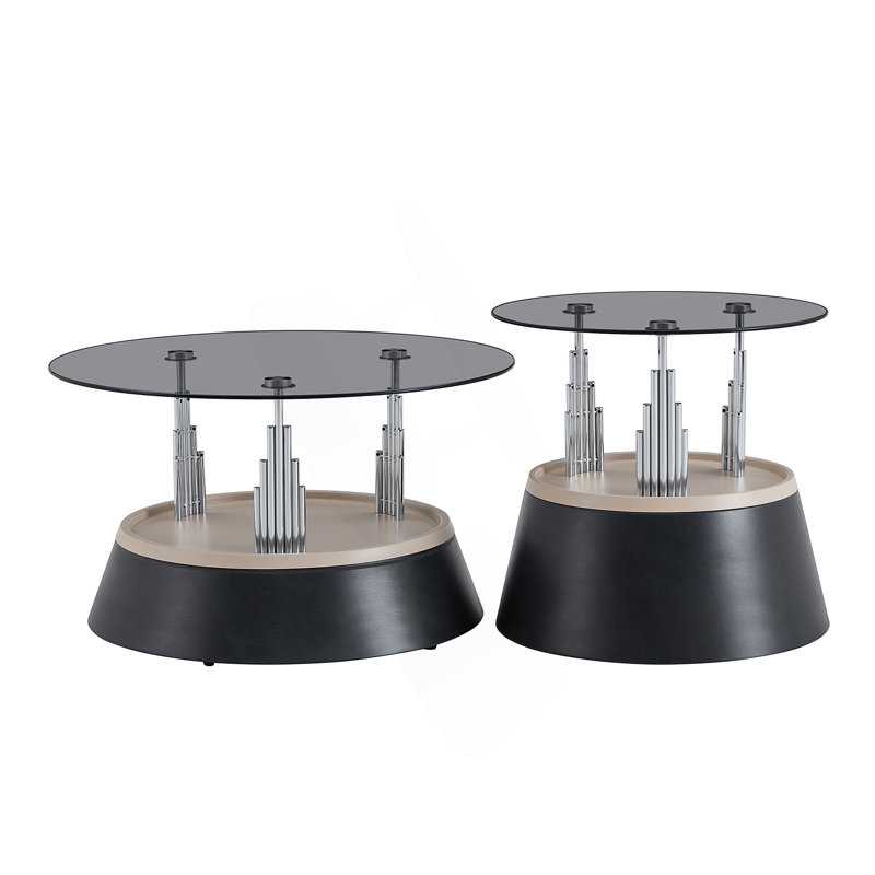 nesting coffee table set, Black / Silver