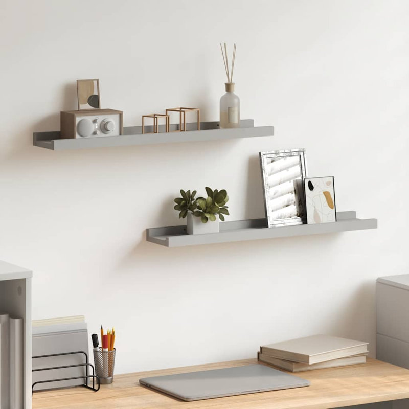 Frame Ledge Shelf Set of 2 Grey MDF Medium Wall Mounted Picture Shelves, 1.2" H x 3.5" W x 23.6" D, Gray