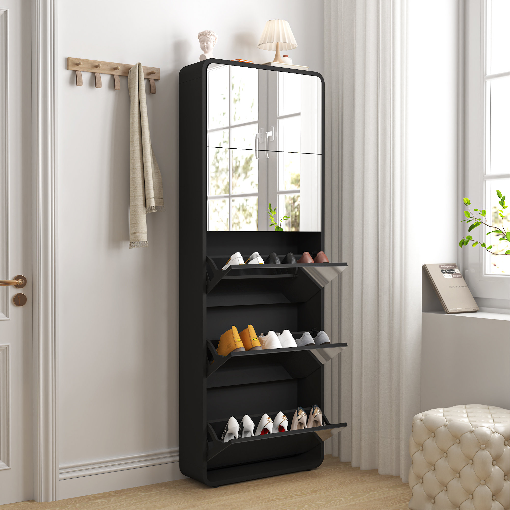 Hokku Designs Shoe Cabinet With Full Length Mirror For Entrance
