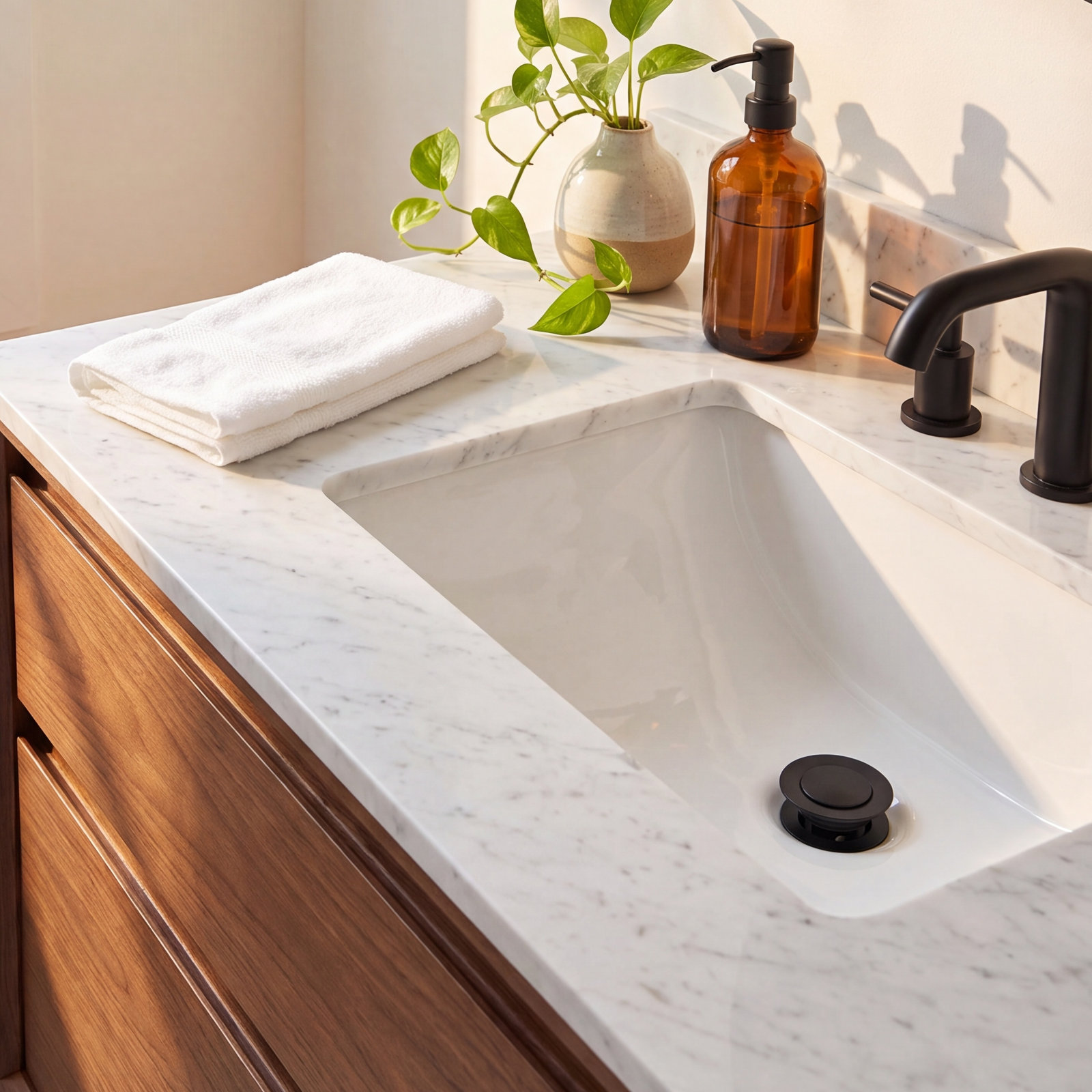 Pop-Up Bathroom Sink Drain with Overflow, Matte Black
