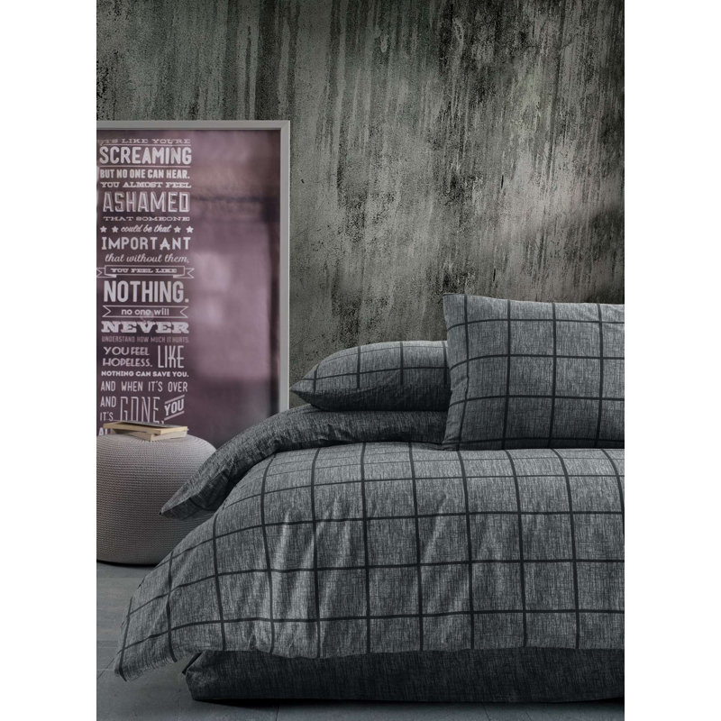 100% Cotton Ranforce Double Quilt Cover Set, Black | Includes 79 x 87 in Duvet Cover, 63 x 79 in Fitted Sheet + 20 x 28 in Pillowcases (2) | Pigment Printing, Machine Washable, Elegant Button Closure Design
