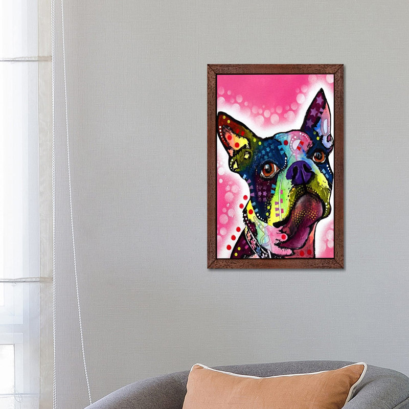Boston Terrier by Dean Russo - Print on Canvas, 66.04 cm H x 45.72 cm W x 3.175 cm D, Brown Framed