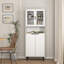 Armoire de rangement haute avec 2 portes vitrées et 2 portes, grande armoire de cuisine avec poignées dorées-1271048142
