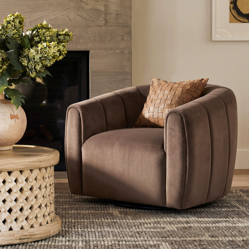 Fauteuil demi-tonneau pivotant rembourré Maravilla, Velours brun foncé
